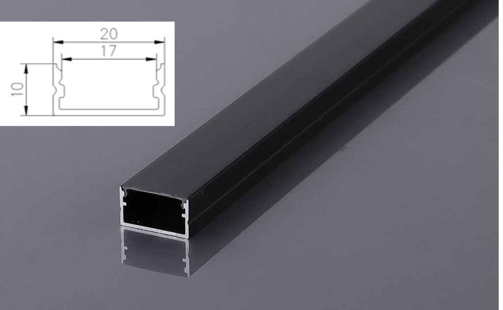 [GM00473] Perfil para tira led negro 220 voltios 20x10mm ancho 2 metros